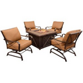 Summer Night 5 Pc. Fire Pit Set - Four Cushion Rockers and a 40 in. Square Fire Pit